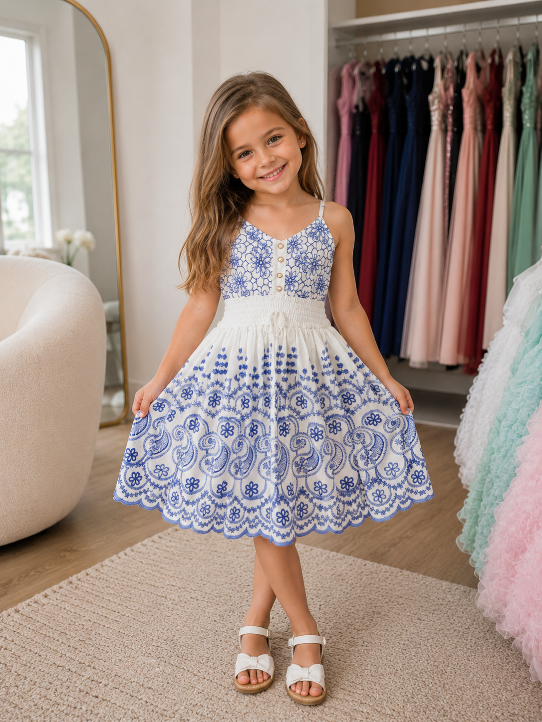 Kinder Kleid 4-12 Jahre - SANTORINI KIDS DRESS WHITE BLUE