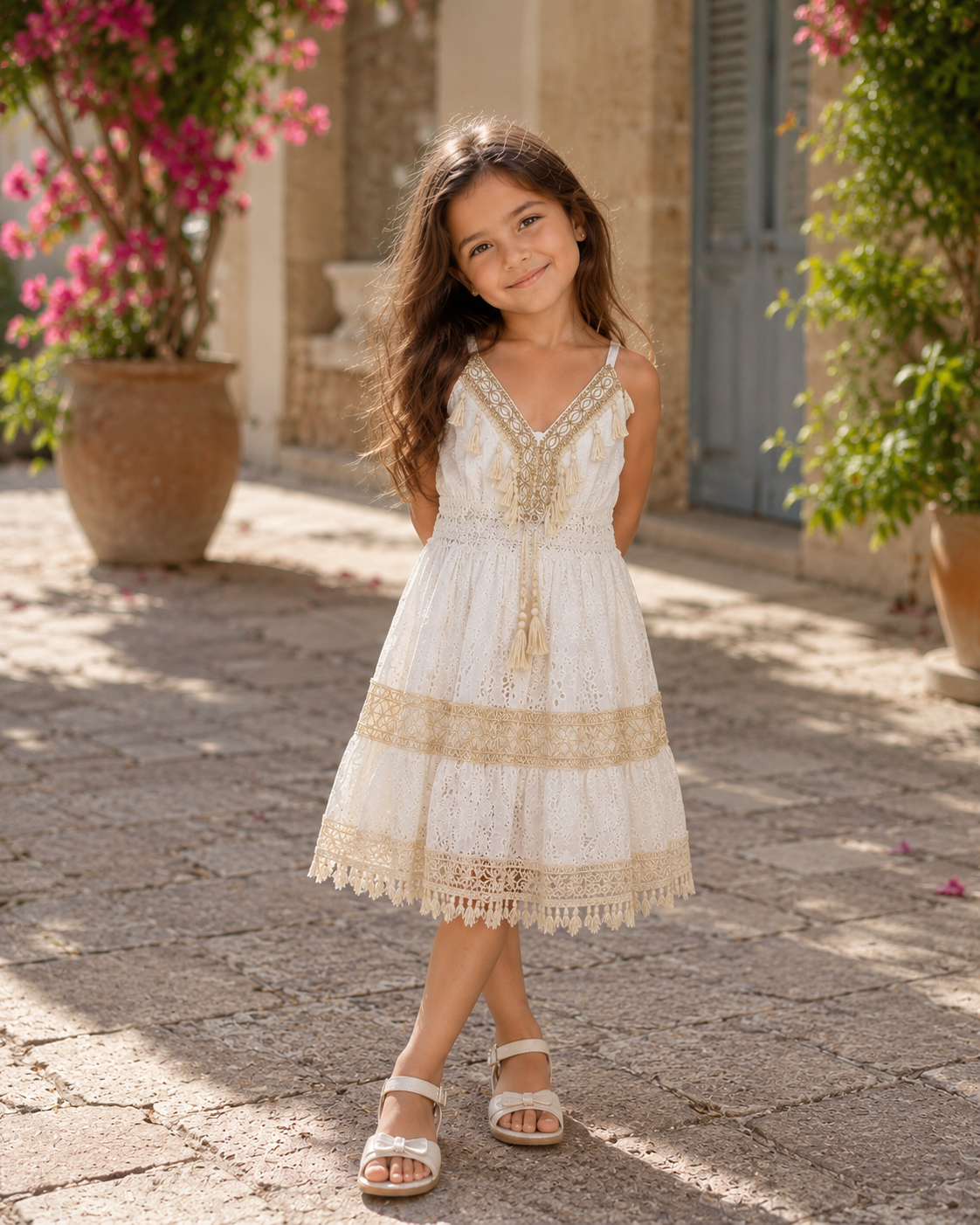 Kinder Kleid 4-12 Jahre - IVORY BLOOM KIDS DRESS WHITE