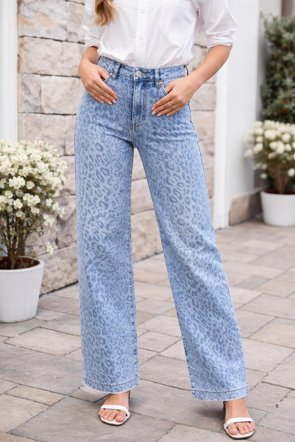 Damen Wide Leg Jeans - LEOPARD WIDE LEG JEANS