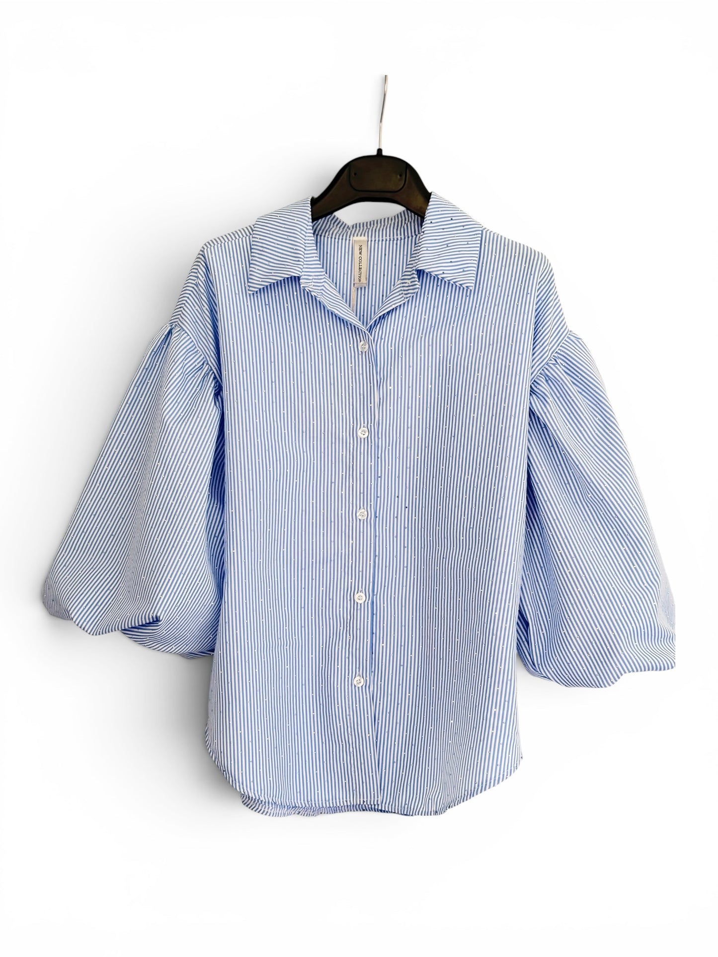 Damen Bluse - One Size - STRIPED PUFF-SLEEVE BLOUSE
