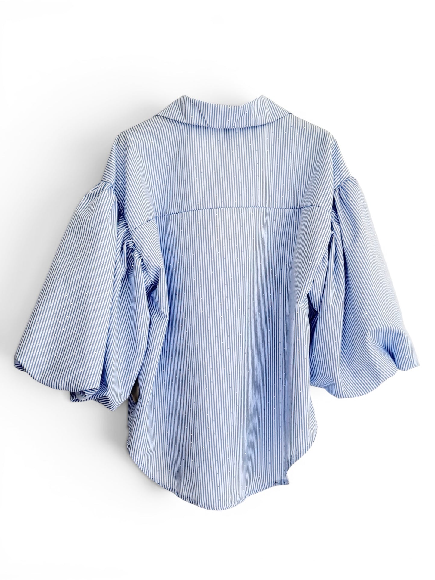 Damen Bluse - One Size - STRIPED PUFF-SLEEVE BLOUSE