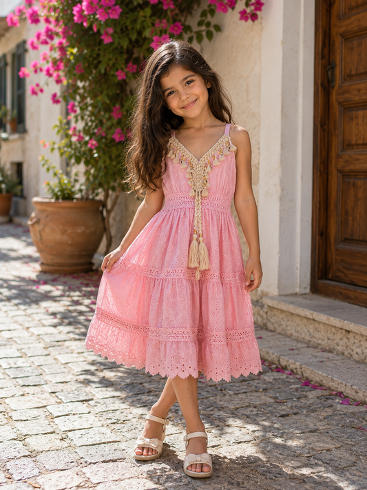 Kinder Kleid 4-12 Jahre - IVORY BLOOM KIDS DRESS PINK